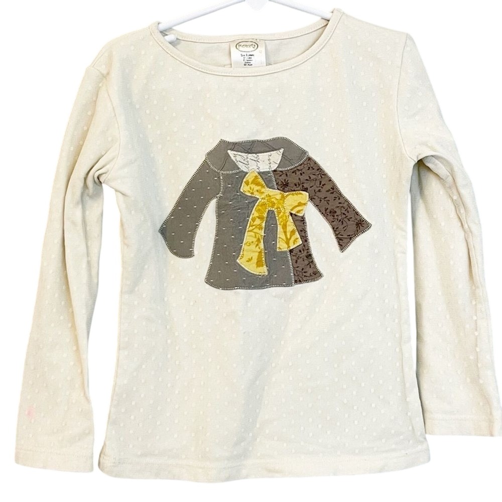 Persnickety Girls Size 6 Cream Swiss Dot Long Sleeve Patchwork Applique Top